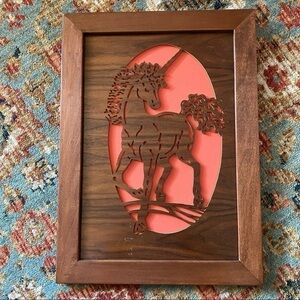 Vintage Wood Cut Out Unicorn Framed Art